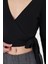 Kadın Kruvaze Uzun Kollu Bağlamalı Crop Top Bluz Siyah 5