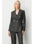 Kadın Kruvaze Yaka Çizgi Desenli Ceket 5107 Siyah 1