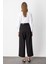 Kadın Beli Kemerli Bol Paça Pantolon 64133 Siyah 4