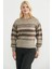 Çizgili Yünlü Triko Kazak - Bej 2