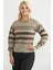 Çizgili Yünlü Triko Kazak - Bej 5