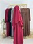 Ferace & Abaya Sufle Esarp ve Üsten Robalı Kemerli Elbise Takım .hac ve Umre Için Uygundur Bordo 4