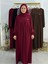 Ferace & Abaya Sufle Esarp ve Üsten Robalı Kemerli Elbise Takım .hac ve Umre Için Uygundur Bordo 6