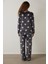 Koyu Gri Ayı Desenli Uzun Kollu Pijama Takımı 10