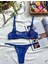 Saks Mavisi Tül Treansparan Bralet Iç Çamaşırı Takımı 3