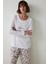 Dear Me Slogan Baskılı Bisiklet Yaka Uzun Kollu Pamuklu Pijama Takımı 17