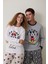 Optik Beyaz Mickey Mouse Baskılı Pamuklu Uzun Kollu Pijama Takımı 17