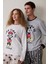 Optik Beyaz Mickey Mouse Baskılı Pamuklu Uzun Kollu Pijama Takımı 18