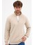 Erkek Bej Standart Fit Normal Kesim Pamuklu Yarım Fermuarlı Dik Yaka Pamuklu Sweatshirt 1