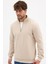 Erkek Bej Standart Fit Normal Kesim Pamuklu Yarım Fermuarlı Dik Yaka Pamuklu Sweatshirt 2