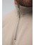 Erkek Bej Standart Fit Normal Kesim Pamuklu Yarım Fermuarlı Dik Yaka Pamuklu Sweatshirt 4