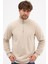Erkek Bej Standart Fit Normal Kesim Pamuklu Yarım Fermuarlı Dik Yaka Pamuklu Sweatshirt 5