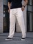 Erkek Keten Cepli Çıma Dikişli Jogger Buggy Pantalon Rahat Kalıp - Beyaz 3