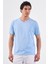 Açık Mavi V Yaka Pamuklu Düz Renk Slim Fit Erkek T-shirt 1