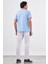 Açık Mavi V Yaka Pamuklu Düz Renk Slim Fit Erkek T-shirt 4