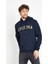 Erkek 3 İplik Pamuklu İçi Polarlı Regular Fit Nakışlı Kapüşonlu Kanguru Cepli Lacivert Sweatshirt 1