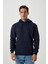 Erkek Kapüşonlu Kanguru Cep 3 İplik Sweatshirt Lacivert 6