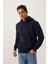 Erkek Kapüşonlu Kanguru Cep 3 İplik Sweatshirt Lacivert 7