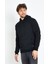Erkek Kapüşonlu Kanguru Cep 3 İplik Sweatshirt Siyah 4