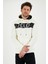 Erkek 3 İplik Pamuklu İçi Polarlı Regular Fit Nakışlı Kapüşonlu Kanguru Cepli Ekru Sweatshirt 6