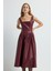 Kolsuz Midi Boy Deri Elbise Bordo 12445584000 4