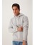 Erkek Kapüşonlu Kanguru Cep 3 İplik Sweatshirt Gri Melanj 6