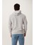 Erkek Kapüşonlu Kanguru Cep 3 İplik Sweatshirt Gri Melanj 9