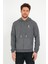 Erkek 3 İplik Pamuklu Regular Fit Nakışlı Fermuarlı Kapüşonlu Cepli Antrasit Sweatshirt 4