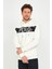 Erkek 3 İplik Pamuklu İçi Polarlı Regular Fit Nakışlı Kapüşonlu Kanguru Cepli Ekru Sweatshirt 1