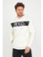 Erkek 3 İplik Pamuklu İçi Polarlı Regular Fit Nakışlı Kapüşonlu Kanguru Cepli Ekru Sweatshirt 3