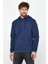 Erkek İskelet Nakışlı 3 İplik Kapüşonlu Sweatshirt İndigo 1