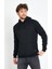 Erkek Kapüşonlu Kanguru Cep 3 İplik Sweatshirt Siyah 6