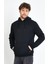 Erkek Kapüşonlu Kanguru Cep 3 İplik Sweatshirt Siyah 7