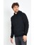 Erkek Kapüşonlu Kanguru Cep 3 İplik Sweatshirt Siyah 8