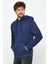 Erkek İskelet Nakışlı 3 İplik Kapüşonlu Sweatshirt İndigo 4