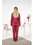 Kadın Kırmızı Kadife Gömlek Pijama Takımı - 25363R 2