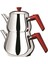Çaykara Soft Mini Çelik Çaydanlık Takımı - Gri / Kırmızı - 1,2 Lt + 800 ml 2