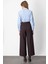 Kadın Beli Kemerli Bol Paça Pantolon 64133 Kahverengi 5