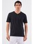 Siyah V Yaka Pamuklu Düz Renk Slim Fit Erkek T-shirt 1