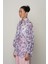Kadın Kolları Bağlamalı Mavi Renk Çiçek Desenli Oversize Gömlek 2