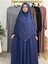 Ferace & Abaya Sufle Esarp ve Üsten Robalı Kemerli Elbise Takım .hac ve Umre Için Uygundur Indigo 1