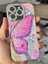 iPhone 13 Kılıf Renk Geçişli Taşlı Kamera Lens Korumalı Pembe Kelebek Desenli Darbe Emici Kapak 4