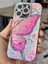 iPhone 13 Kılıf Renk Geçişli Taşlı Kamera Lens Korumalı Pembe Kelebek Desenli Darbe Emici Kapak 5
