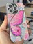iPhone 13 Kılıf Renk Geçişli Taşlı Kamera Lens Korumalı Pembe Kelebek Desenli Darbe Emici Kapak 6