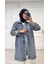 Taşlı Tunik Ceket Kar Yıkamalı Mavi D2516 7