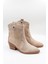 Kadın Hakiki Süet Deri Mat Sivri Burun Slip On Kalın Kısa Topuklu Kovboy Bot VN2454112K - Bej - 36 3