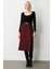 Kadın Beli Kemerli Yırtmaçlı Midi Etek 2009 Bordo 1