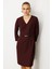 Kadın Beli Metal Aksesuarlı Midi Elbise 4033 Bordo 2