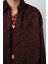 Kadın Bordo Desenli Parlak Kumaş Oversize Kesim Gömlek 4
