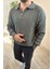 Erkek Gri Fermuarlı Polo Yaka Oversize Triko Kazak 1